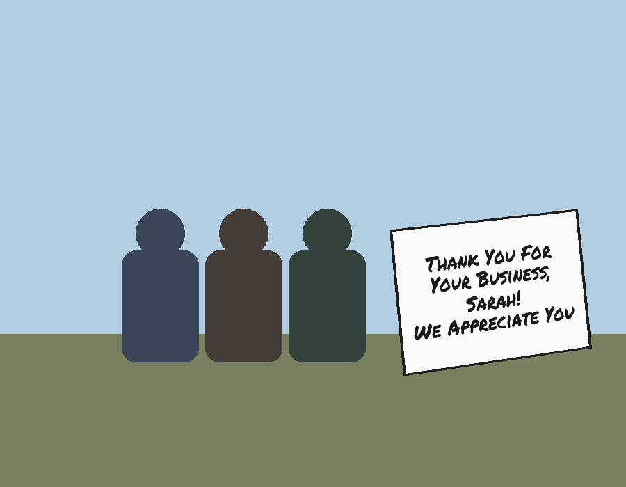 Example of a personalized thank-you photo with the customer's name on it